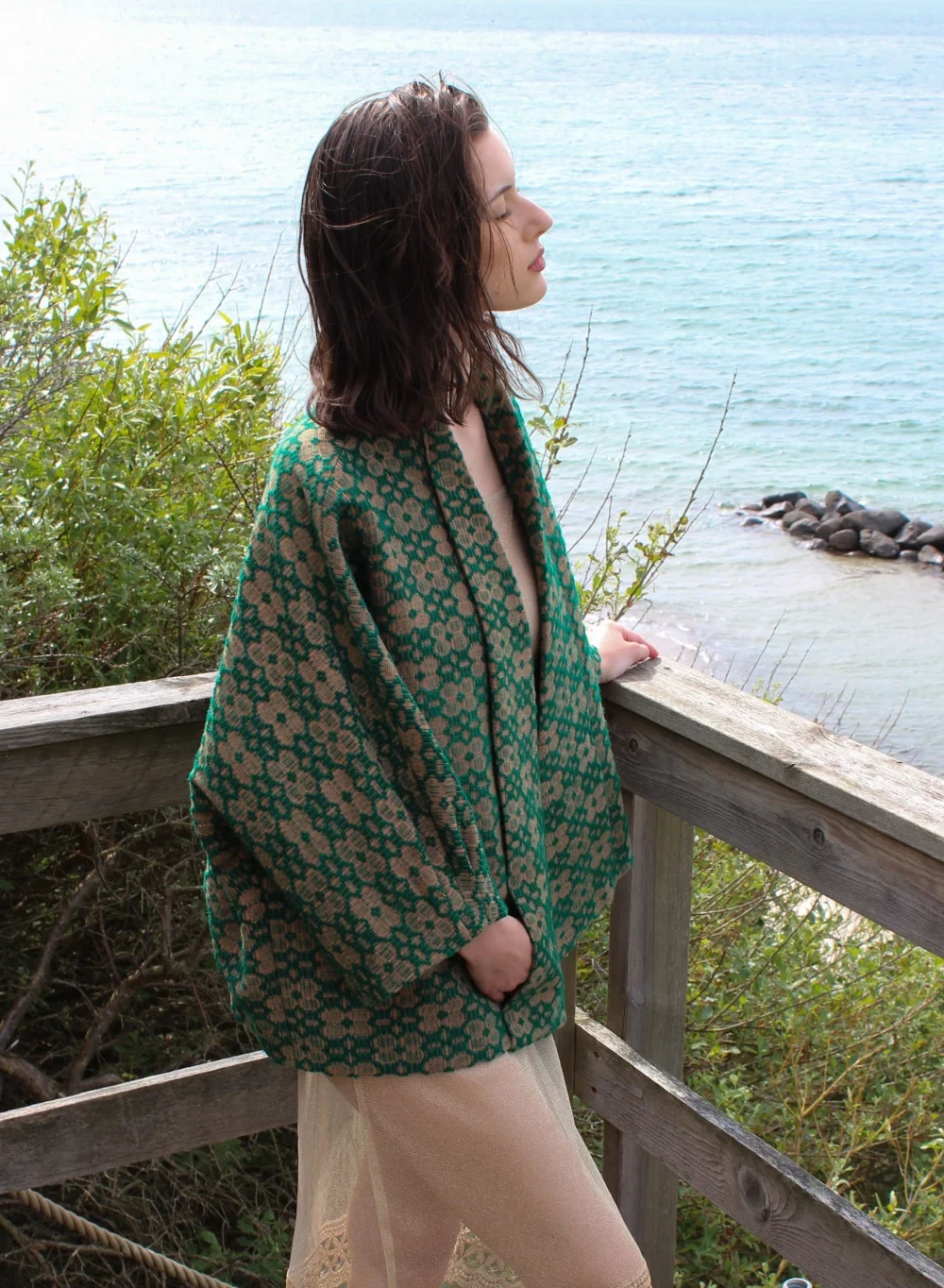 Green jacket hand woven