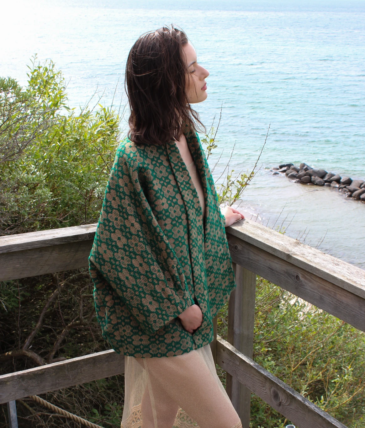 Green jacket hand woven