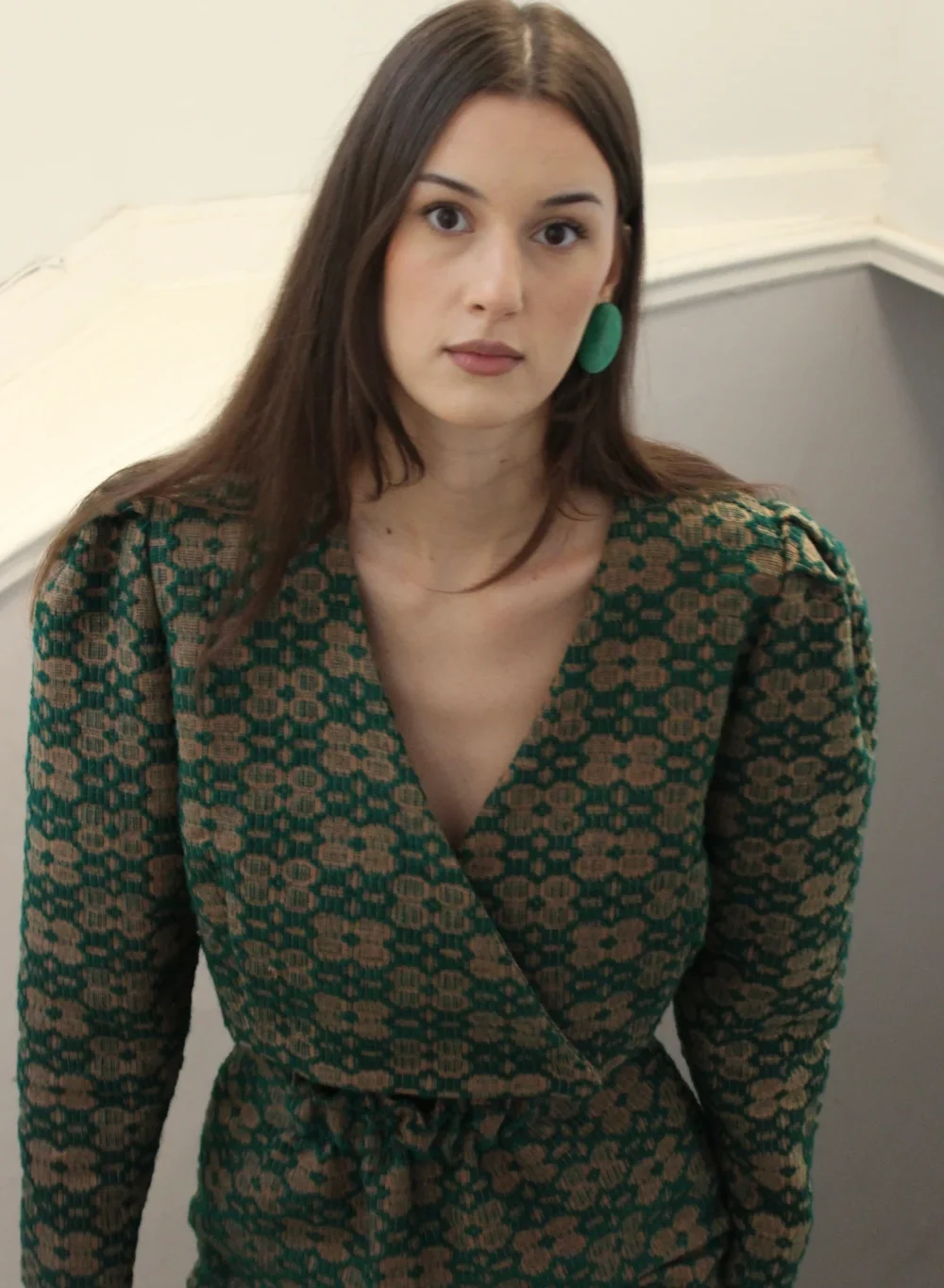 Green short jacket hand woven