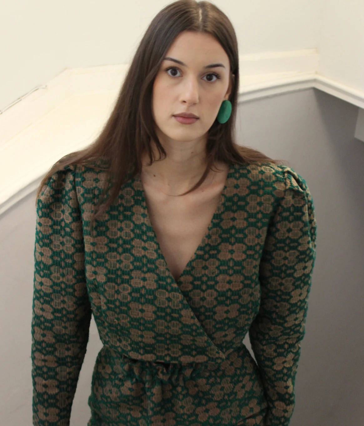 Green short jacket hand woven