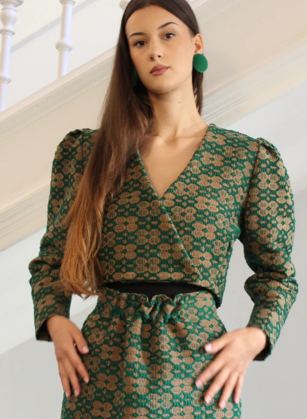 Green short jacket hand woven