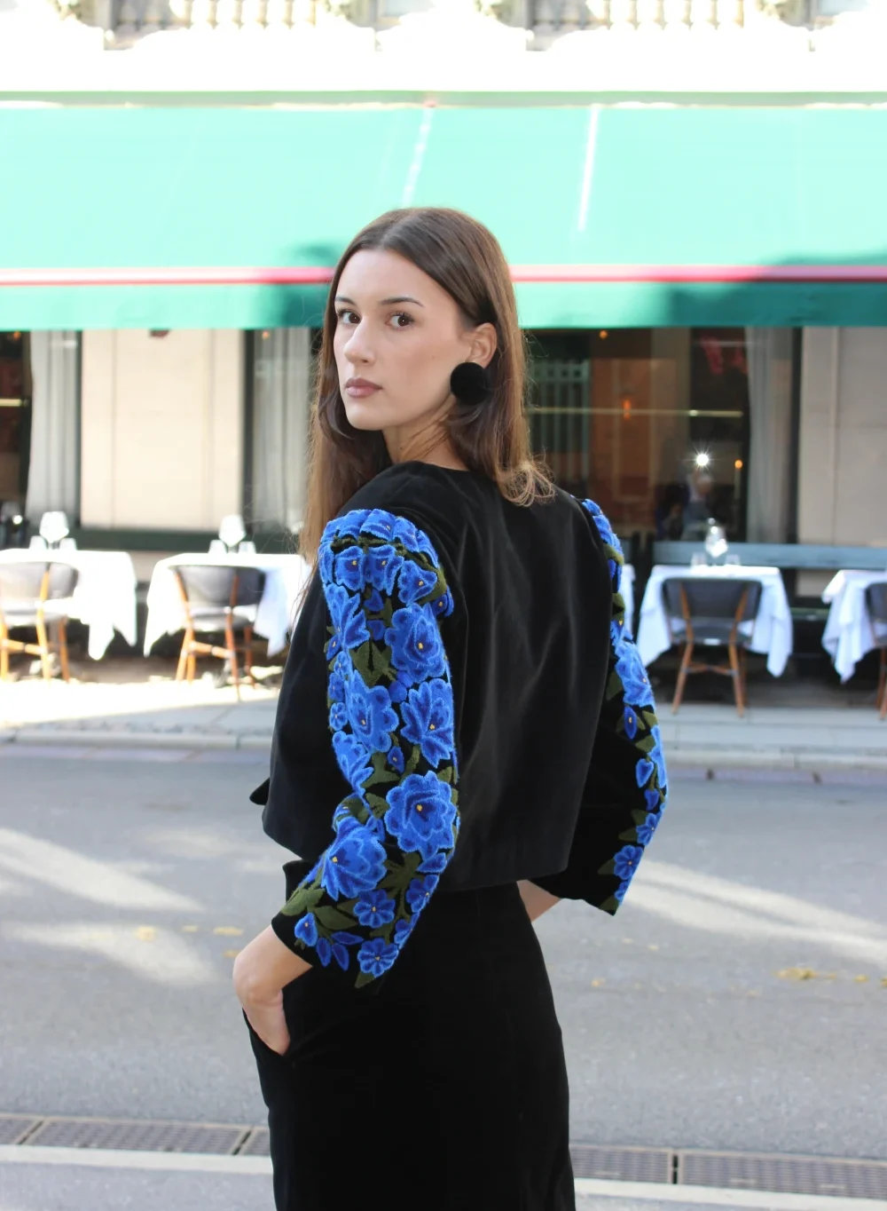 Velvet jacket with blue embroidery