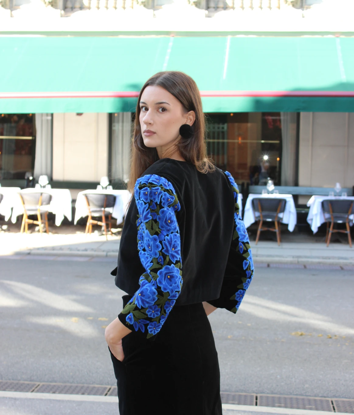 Velvet jacket with blue embroidery