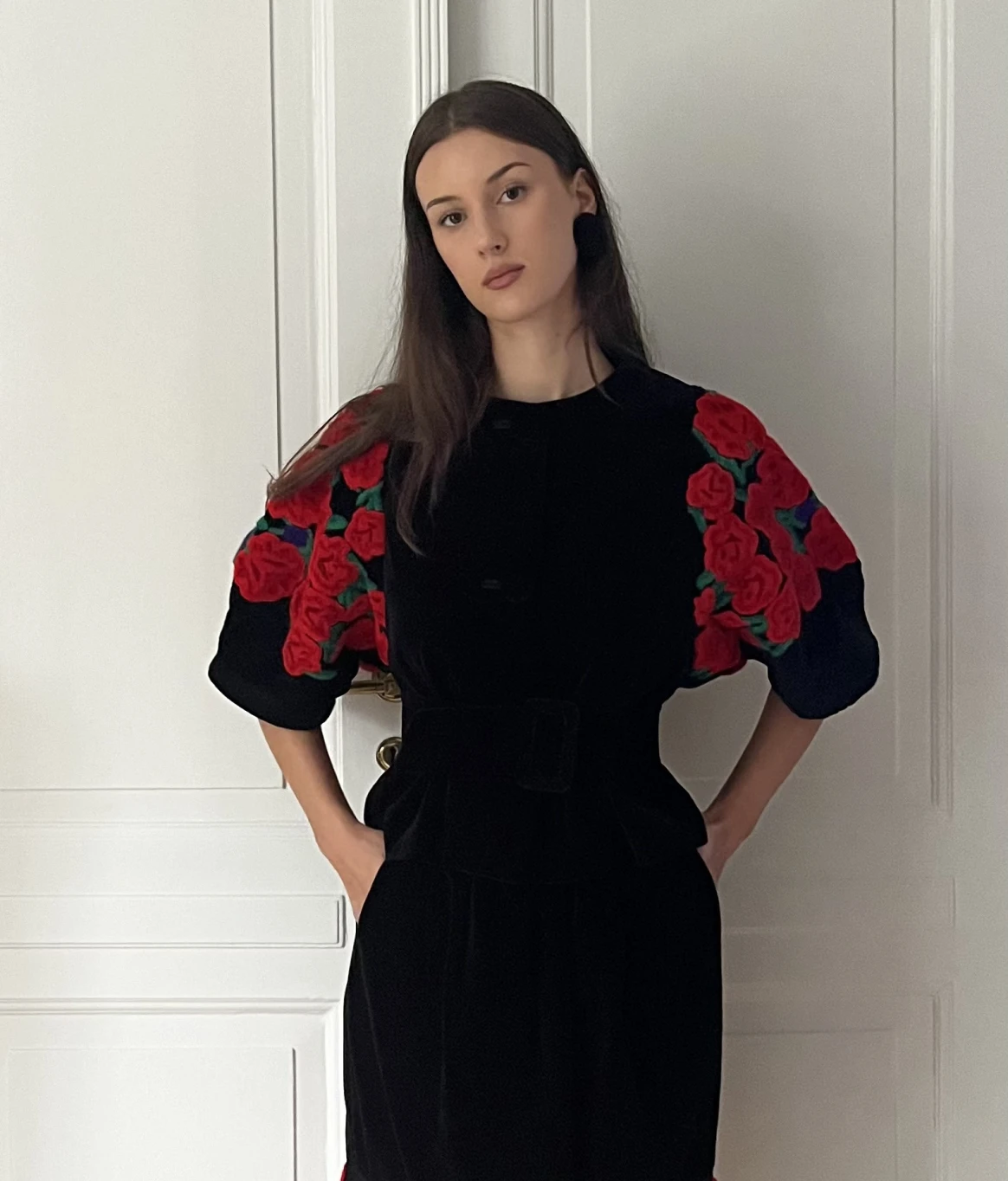 Velvet jacket with red embroidery