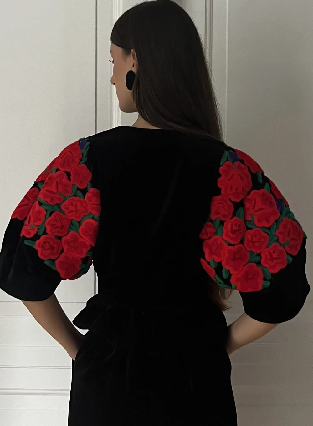 Velvet jacket with red embroidery