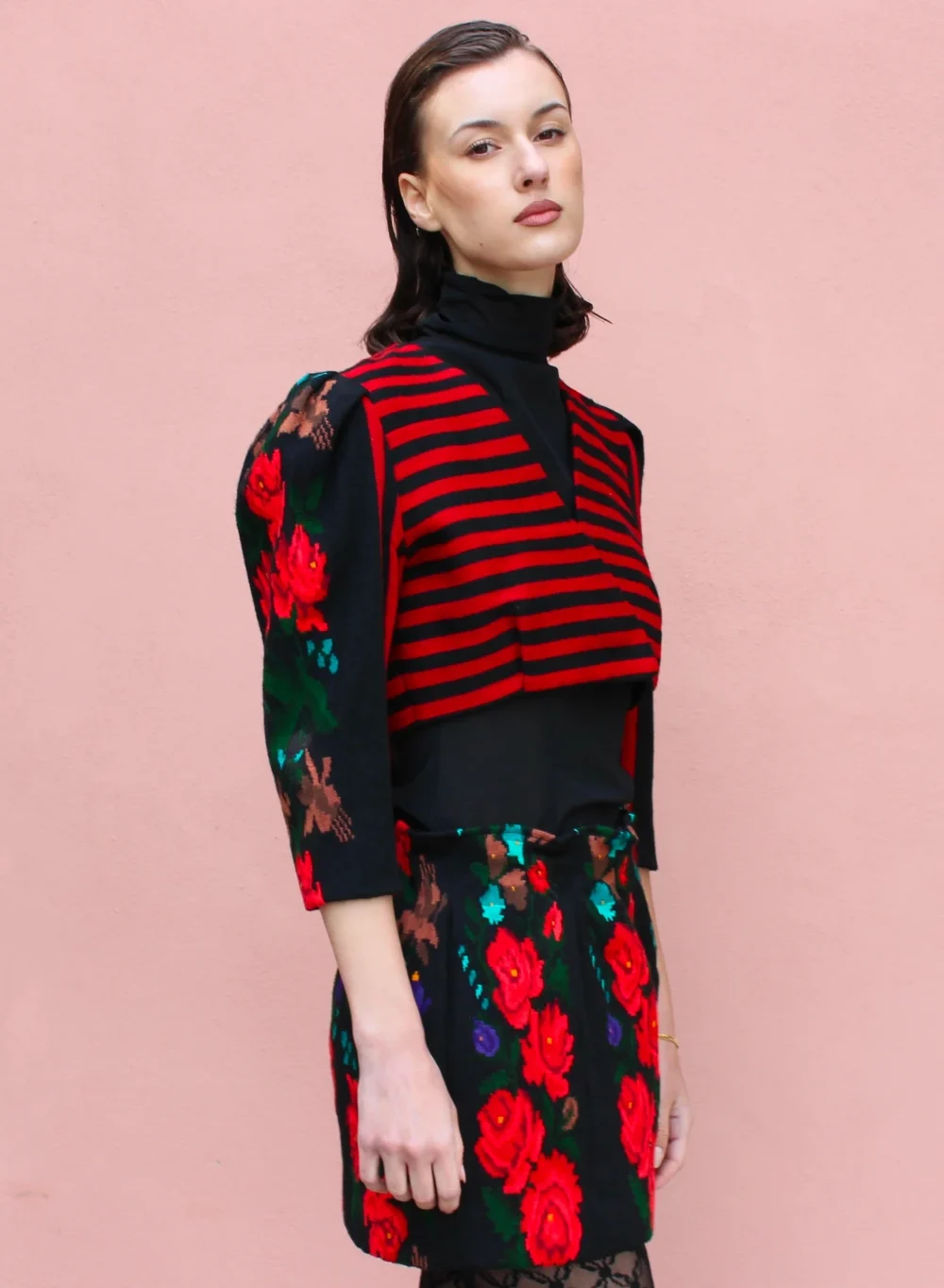 Wool stripe and flower jacket