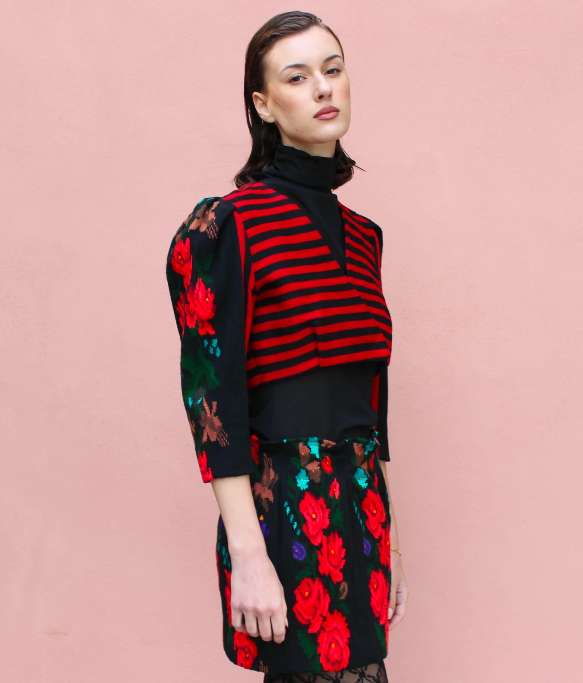 Wool stripe and flower jacket