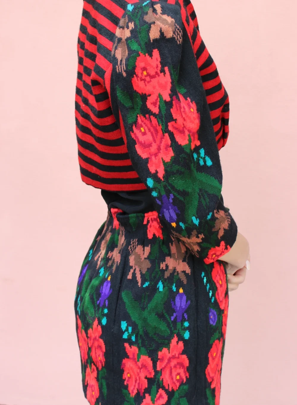 Wool stripe and flower jacket