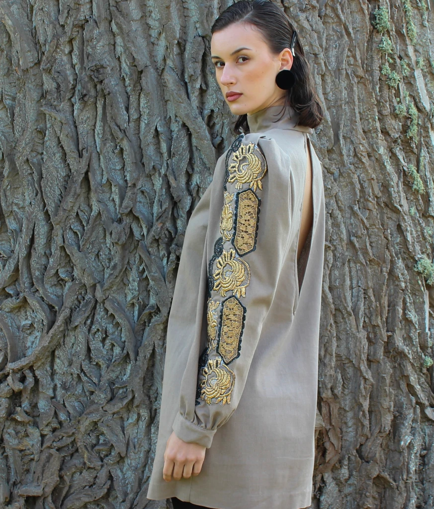 Beige cotton mini dress