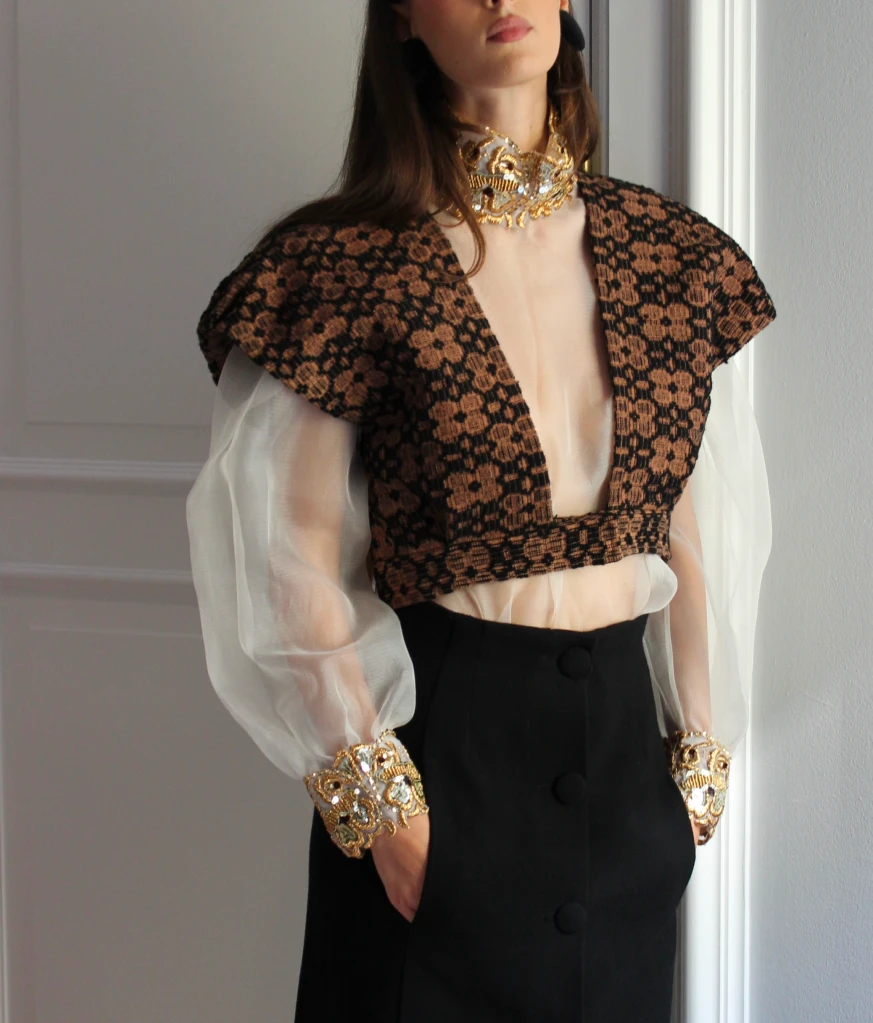 Brown hand woven top