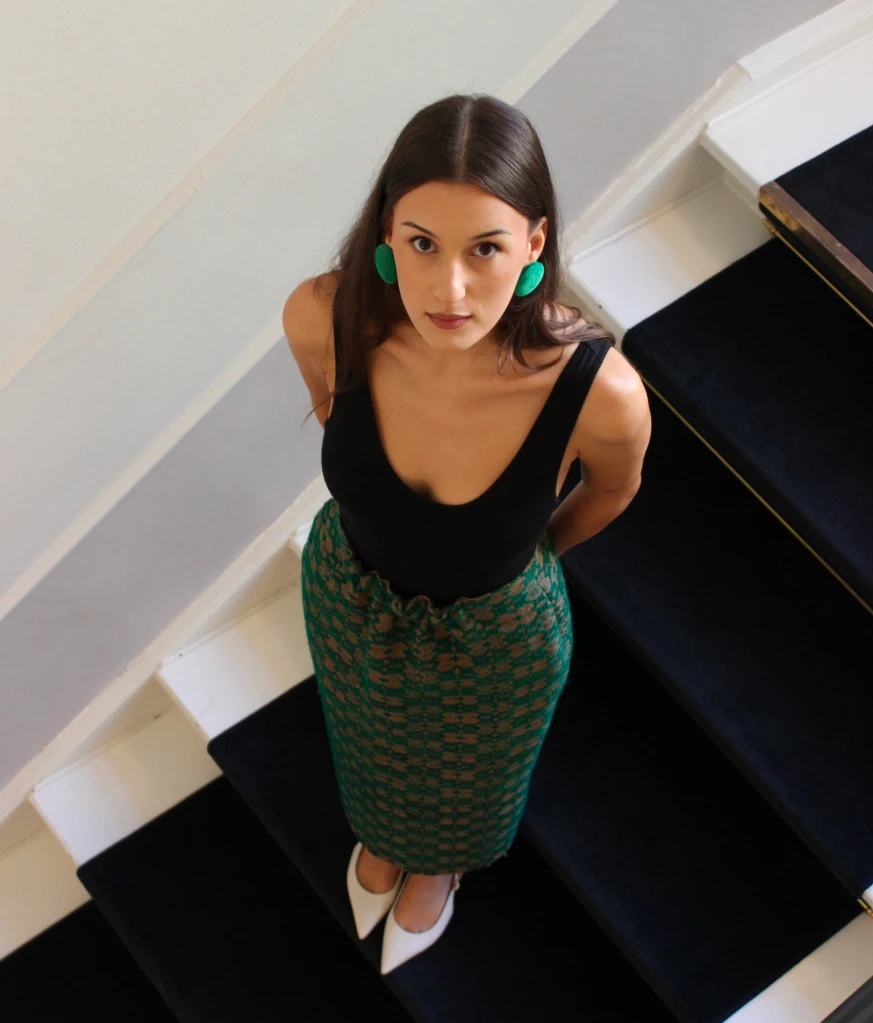 Green long skirt hand woven