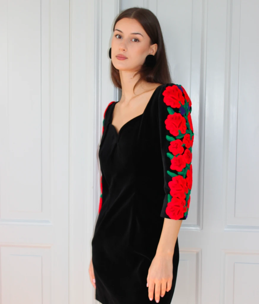 Mini dress with red embroidered sleeves