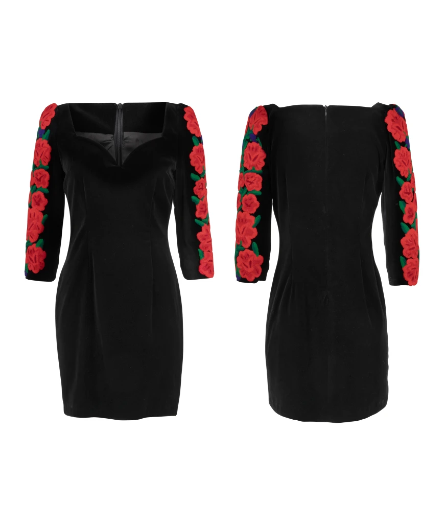 Mini dress with red embroidered sleeves