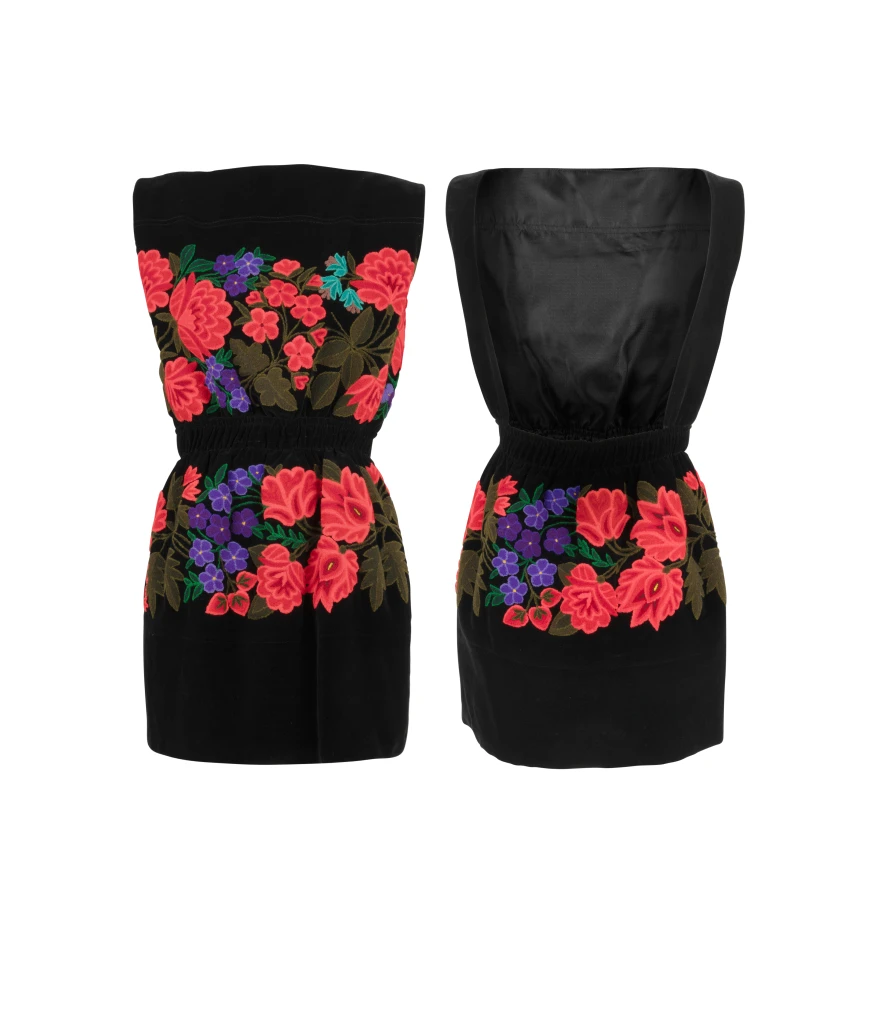 Mini red embroidered dress with open back