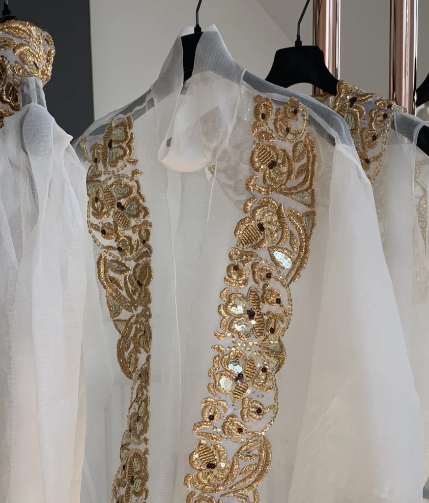 Organza top with golden embroidery
