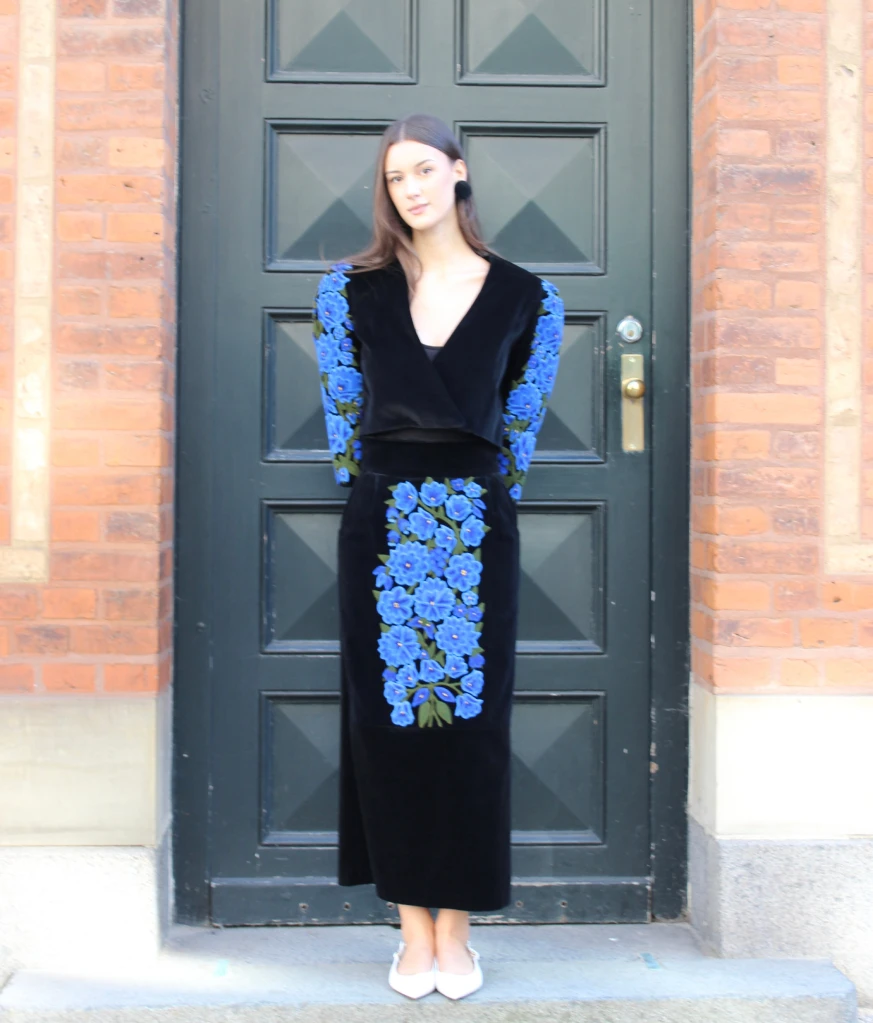Velvet skirt with blue embroidery - Image 4