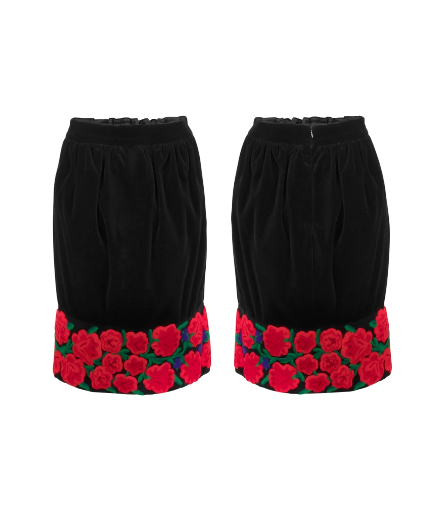 Velvet skirt with red embroidery