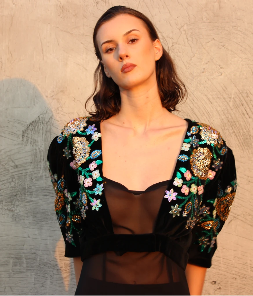 Velvet top with sequins