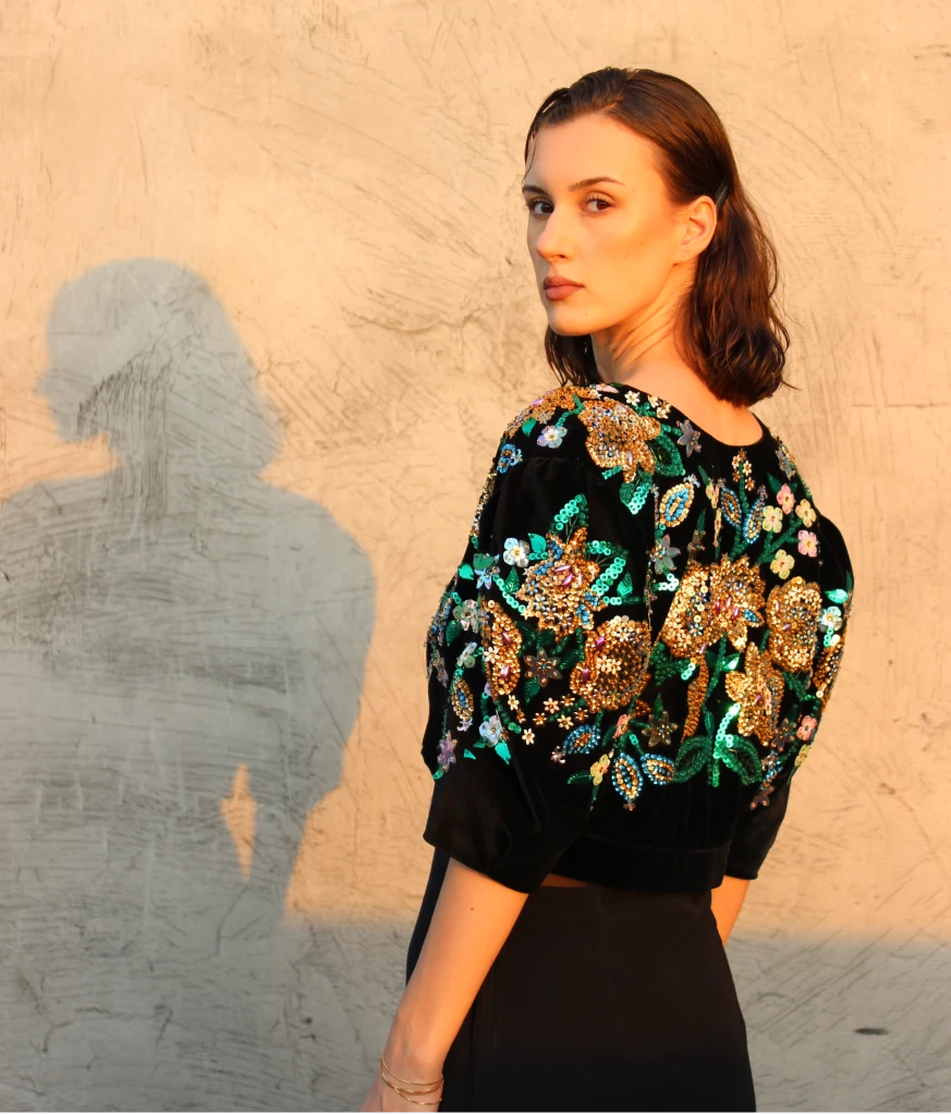 Velvet top with sequins