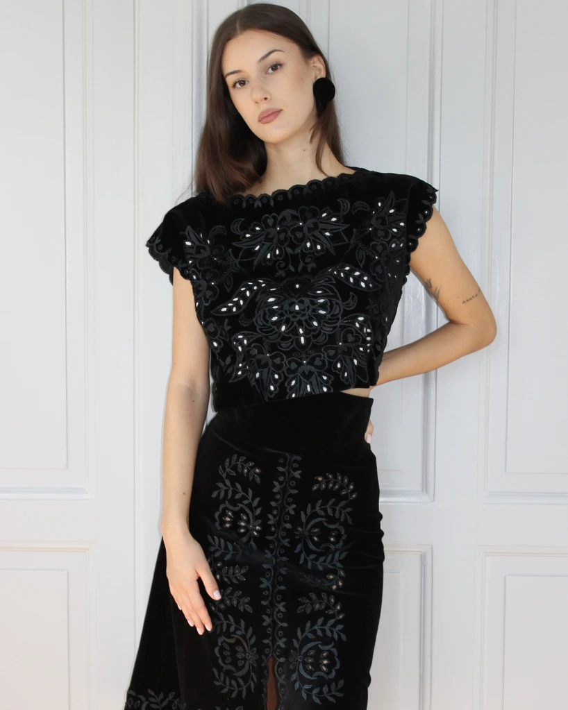 Velvet black embroidered top